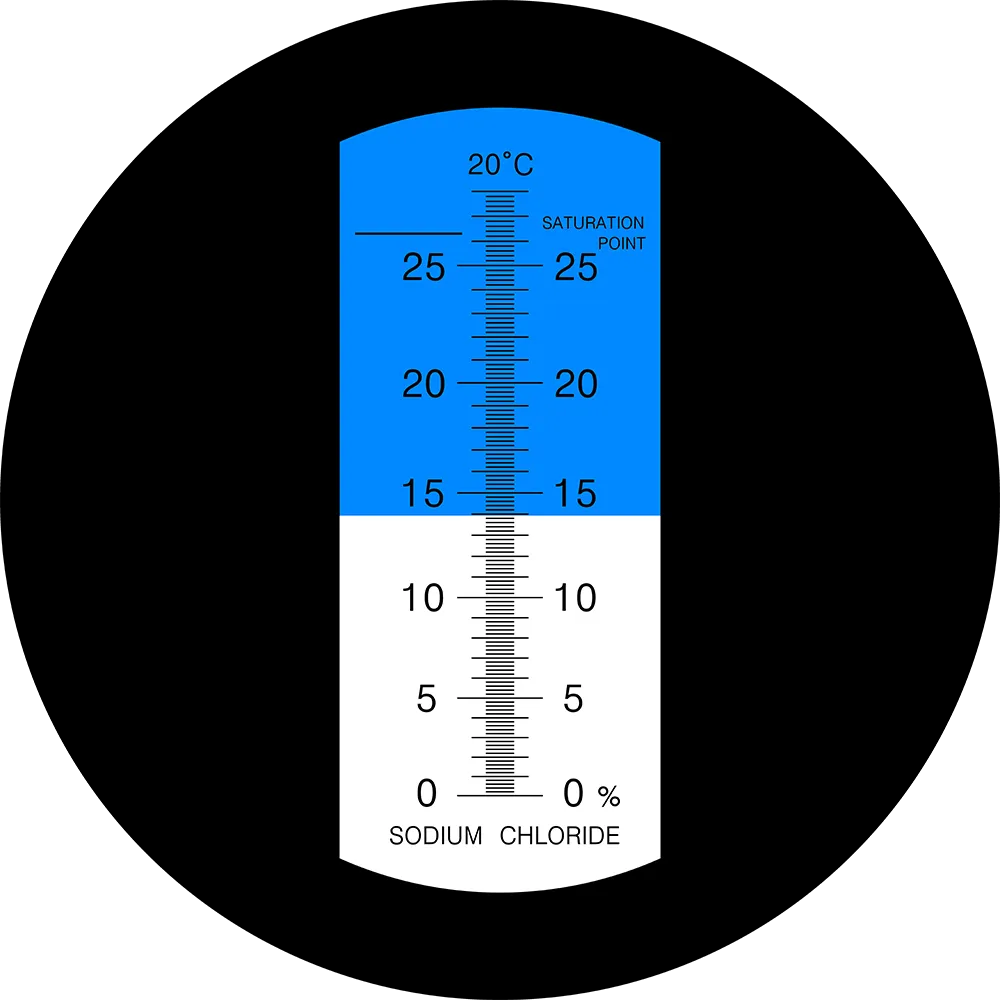 Skala för salt refraktometer med vatten 0-28 %