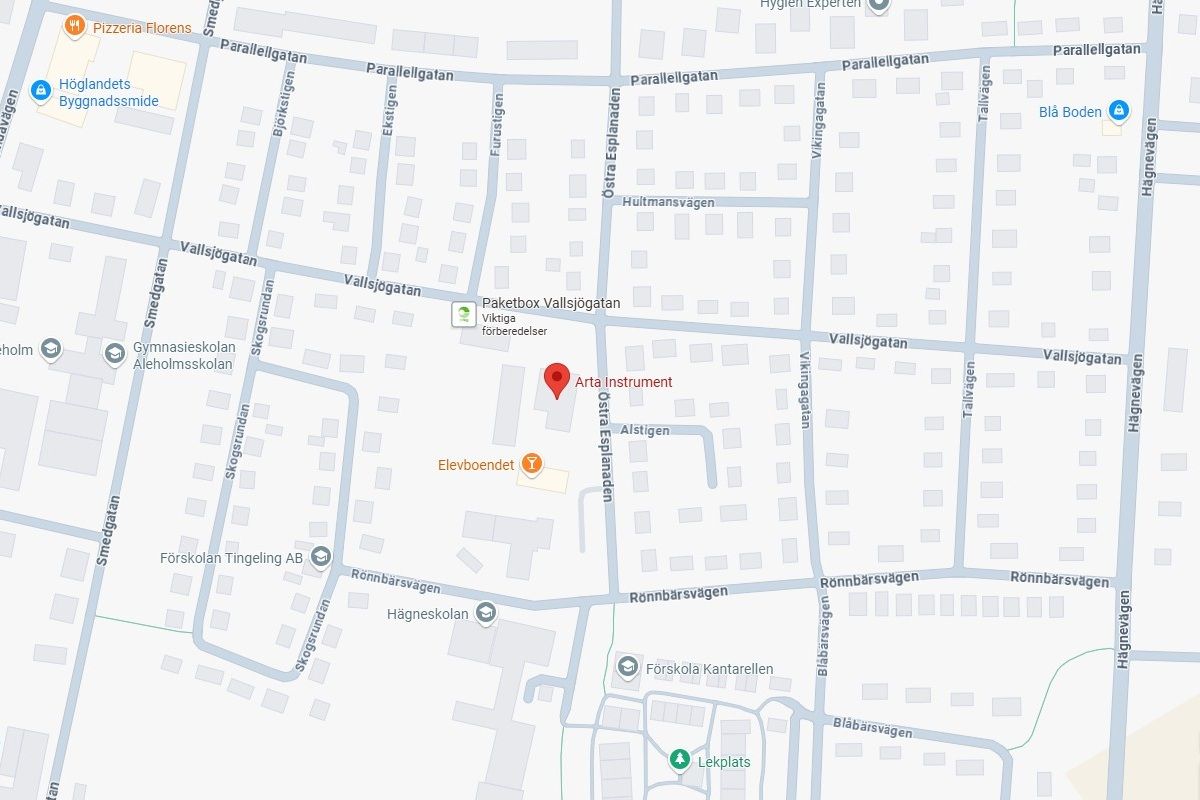 Karta som visar Arta Instruments plats på Östra Esplanaden i Sävsjö