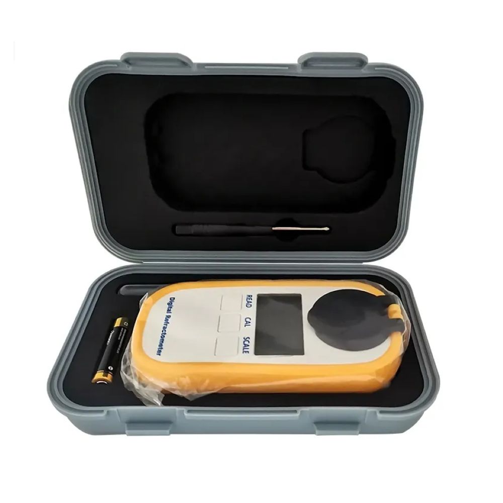 Digital refraktometer för honung – produkt med tillhörande plastask och tillbehör