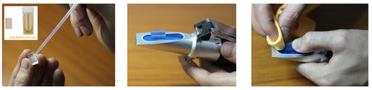 Användning av kalibreringsolja och referensblock vid kalibrering av honungsrefraktometer