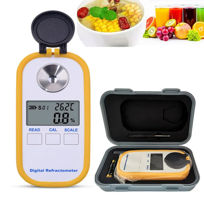 Digital refraktometer DBS-50 med display och förvaringslåda, för mätning av Brix och salinitet i livsmedel och dryck