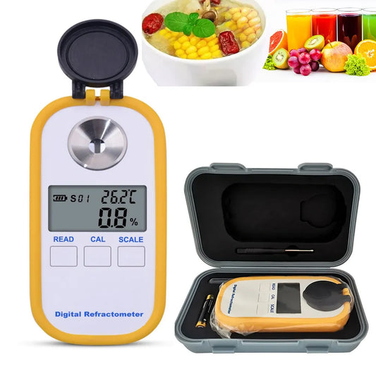 Digital refraktometer DBS-50 med display och förvaringslåda, för mätning av Brix och salinitet i livsmedel och dryck