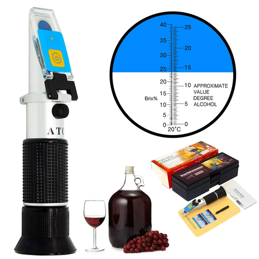 Optisk refraktometer med LED för vin – mäter sockerhalt i Brix och potentiell alkoholhalt